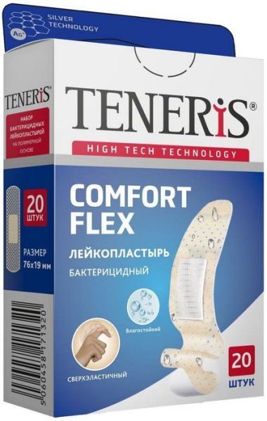 Лейкопластырь бактерицидный Teneris Comfort Flex с ионами серебра полимерная основа 20шт фотография