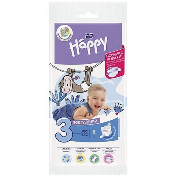 Изображение товара Подгузники Bella Happy Миди 5-9кг 1шт Подгузники Bella Happy Миди 5-9кг 1шт фотография